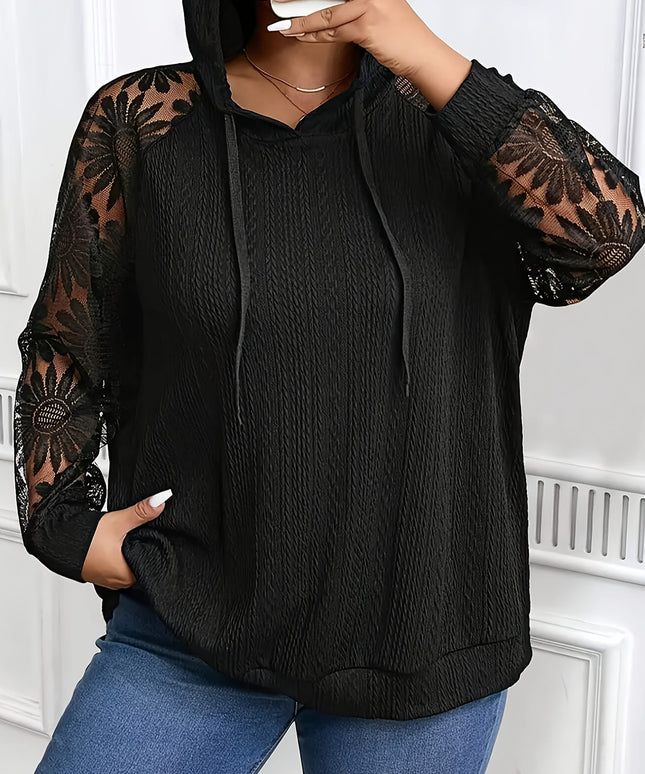 jkthpu-45 Plus Size, Plus-Size Women's Elegant Lace-Trimmed Hoodie -