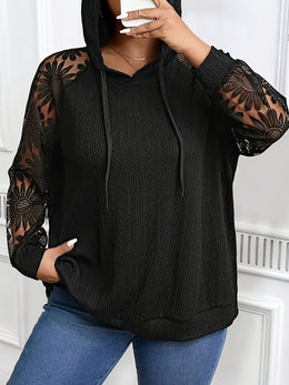 jkthpu-45 Plus Size, Plus-Size Women's Elegant Lace-Trimmed Hoodie -