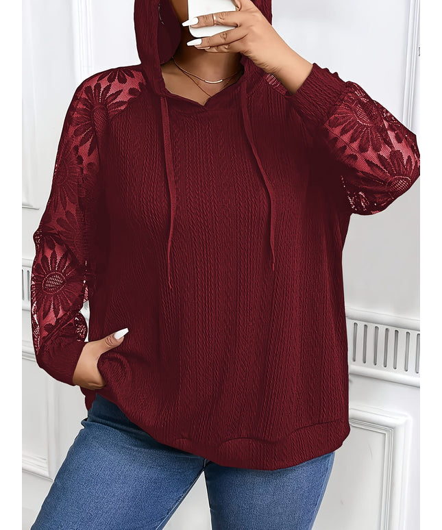 jkthpu-45 Plus Size, Plus-Size Women's Elegant Lace-Trimmed Hoodie -