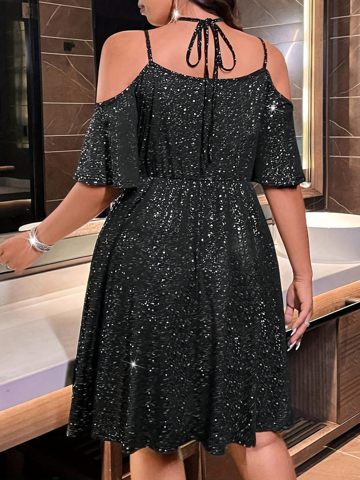 jkthpu-45 Plus Size, Plus Size Women's Elegant -Line Dress - Sparkling Shimmer Short Sleeve -Length Party Wedding Guest Dress, Fitted Curvy Silhouette, Machine Washable -Season Formal Gown, Dresses For Women Plus Size, Dress For Women Plus Size, Plus Size Wedding G