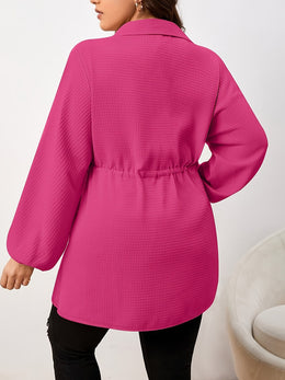 KissICON Plus Size - Plus Size, Women'S Elegant Long Sleeve Blouse - Button-Front Shirt with Drawstring Waist, Non-See-Through Fabric for Fall/Winter, Office, Party, Everyday Outfits - Women'S Formal & Casual Tops, Winter Wardrobe, Cl