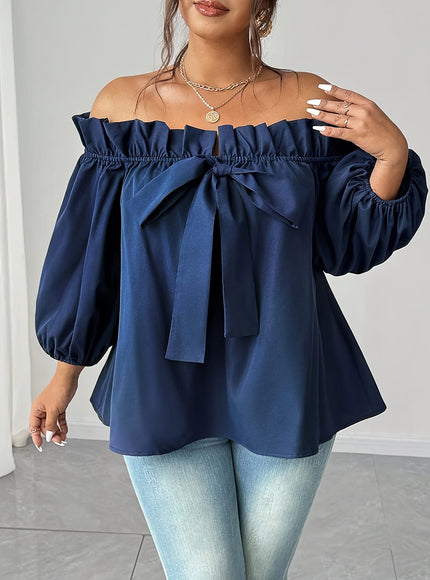 jkthpu-45 Plus Size, Plus Size Women's Elegant Off-Shoulder Boat