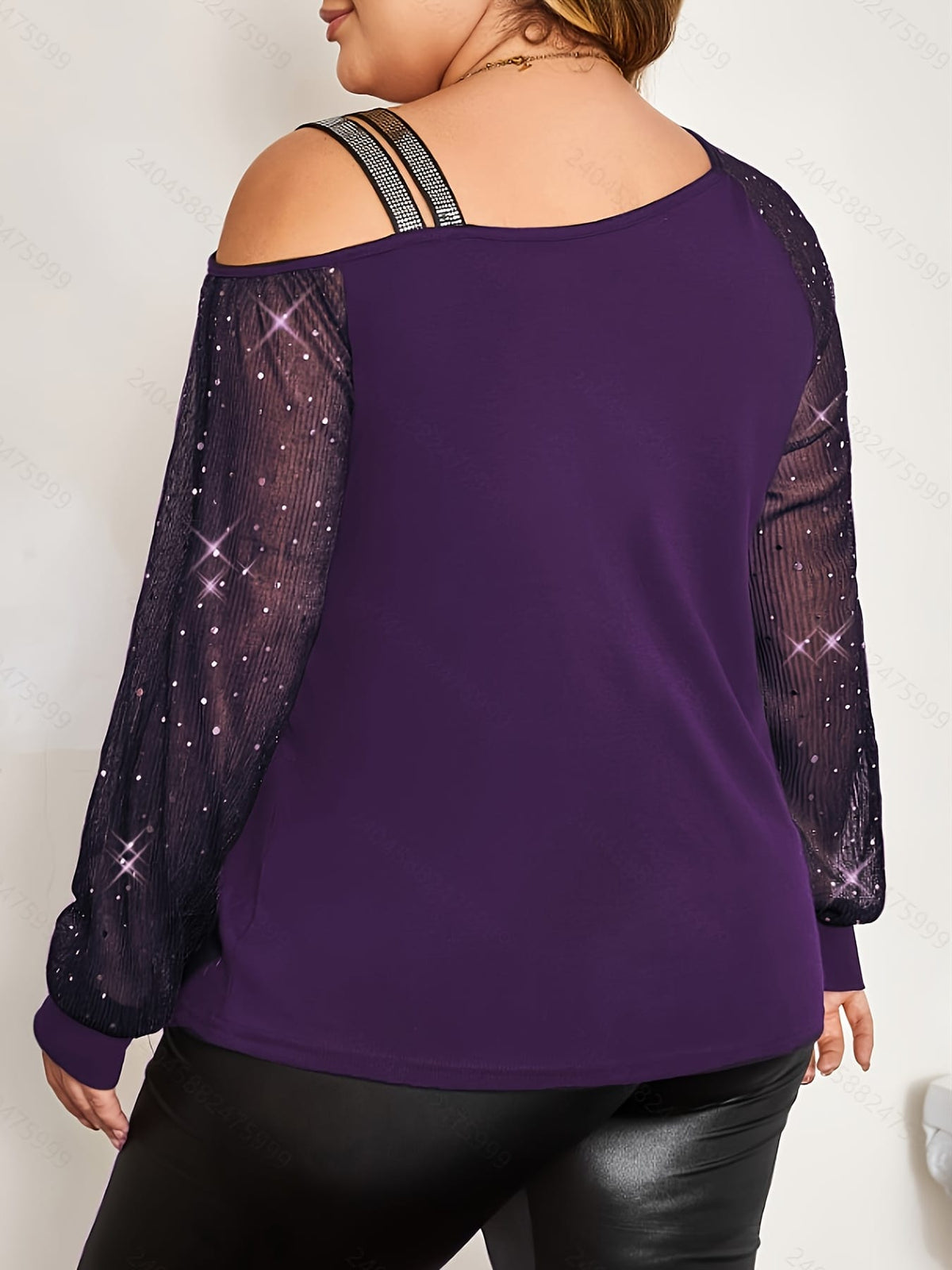 jkthpu-45 Plus Size - Plus Size, Women'S Elegant Off-the-Shoulder T-Shirt - Long Bell Sleeves, Stretchy Formal & Everyday Tops for Parties, Dates, Office - Plus Size Friendly Chic Blouse, Date Night Outfit, Retro Streetwear, Comfortable Fit, Stylish Top