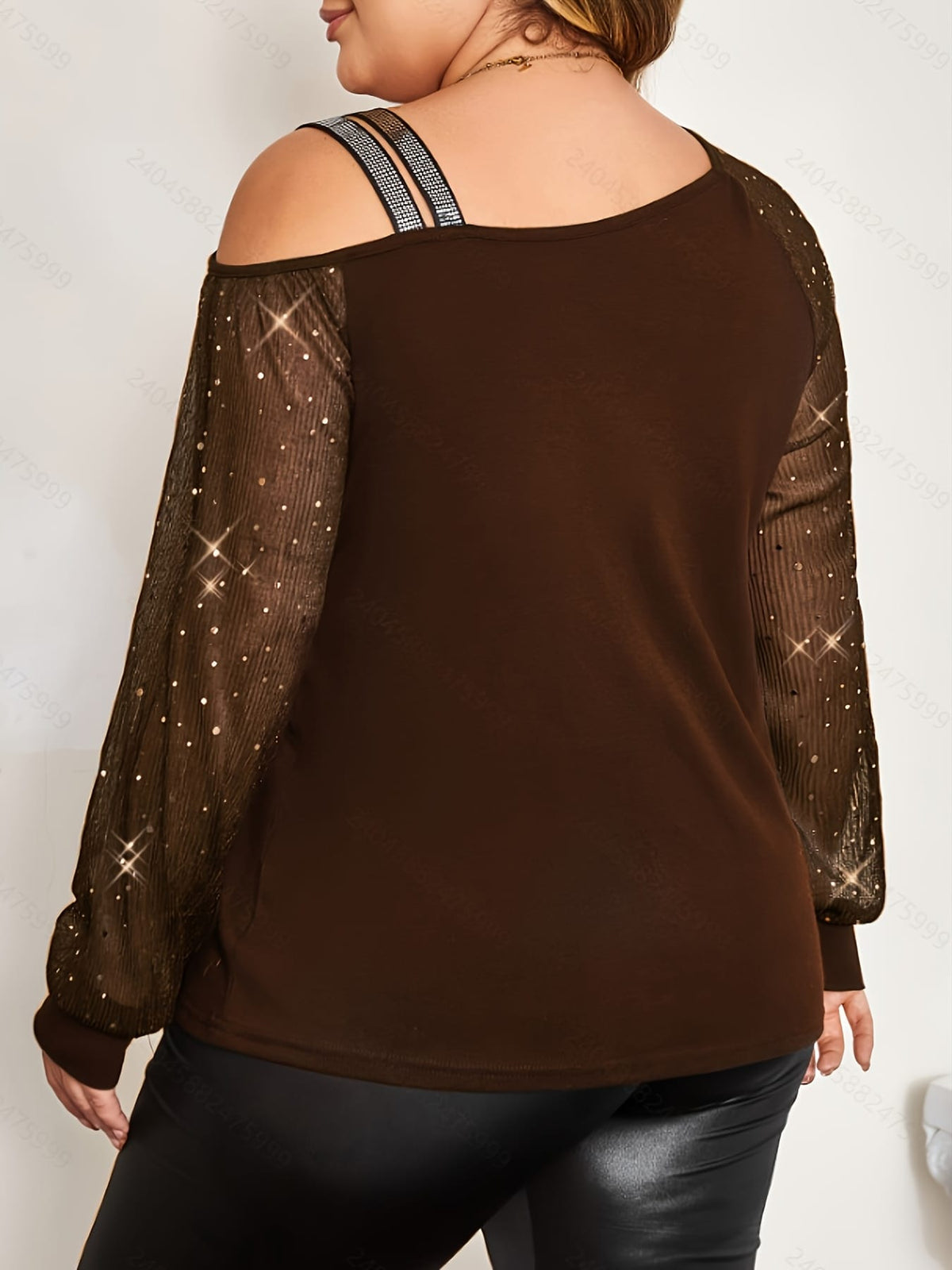 jkthpu-45 Plus Size - Plus Size, Women'S Elegant Off-the-Shoulder T-Shirt - Long Bell Sleeves, Stretchy Formal & Everyday Tops for Parties, Dates, Office - Plus Size Friendly Chic Blouse, Date Night Outfit, Retro Streetwear, Comfortable Fit, Stylish Top