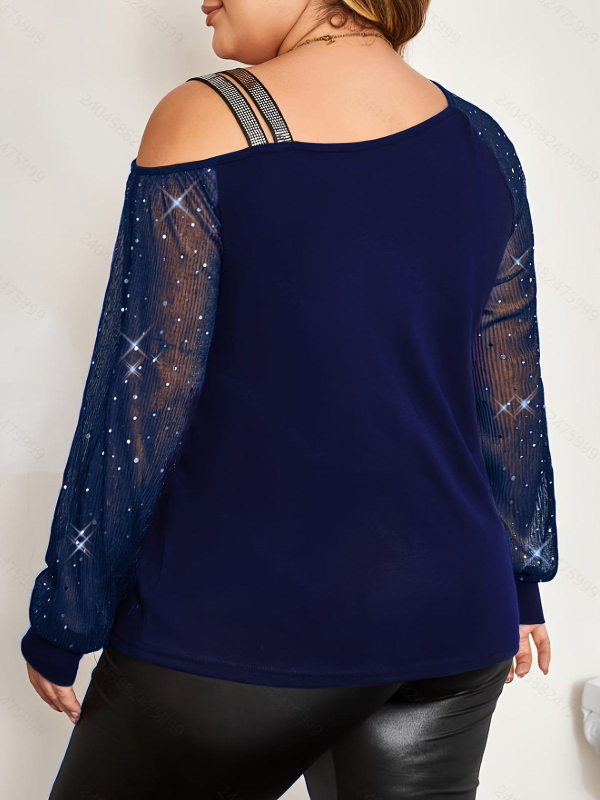 jkthpu-45 Plus Size - Plus Size, Women'S Elegant Off-the-Shoulder T-Shirt - Long Bell Sleeves, Stretchy Formal & Everyday Tops for Parties, Dates, Office - Plus Size Friendly Chic Blouse, Date Night Outfit, Retro Streetwear, Comfortable Fit, Stylish Top