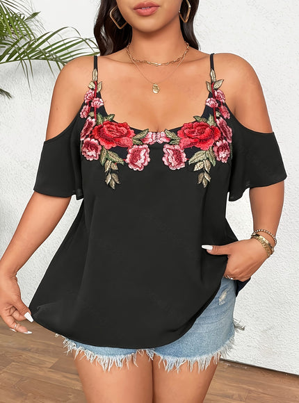 jkthpu-45 Plus Size, Plus Size Women's Floral Embroidered Off-Shoulder