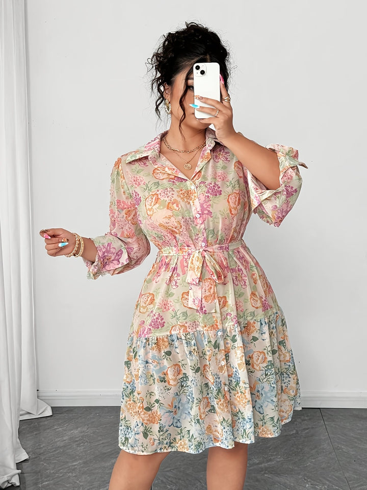 Plus Size - Plus Size, Women'S Floral maxi dress - Floral print in Pastel Pink/Orange/Beige/White/Teal/, Non-Stretchy fabric for Formal & Casual Events - All-Season Elegant Floral Outfit for Women, Vacation Clothing, Nontransparent Material