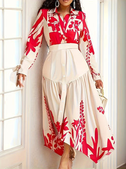 jkthpu-45 Plus Size - Plus Size - Women'S Floral Print Pencil Dress with Belt - Long Sleeve, V-Neck, High-Waisted, Button-Up Front, Lightweight, Perfect for Spring & Fall, Casual to Formal Wear, Casual Dressing | Vneck Dress | Fabric