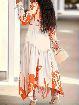 jkthpu-45 Plus Size - Plus Size - Women'S Floral Print Pencil Dress with Belt - Long Sleeve, V-Neck, High-Waisted, Button-Up Front, Lightweight, Perfect for Spring & Fall, Casual to Formal Wear, Casual Dressing | Vneck Dress | Fabric