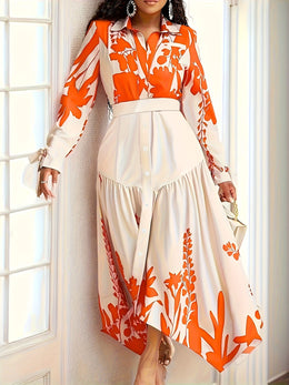 jkthpu-45 Plus Size - Plus Size - Women'S Floral Print Pencil Dress with Belt - Long Sleeve, V-Neck, High-Waisted, Button-Up Front, Lightweight, Perfect for Spring & Fall, Casual to Formal Wear, Casual Dressing | Vneck Dress | Fabric
