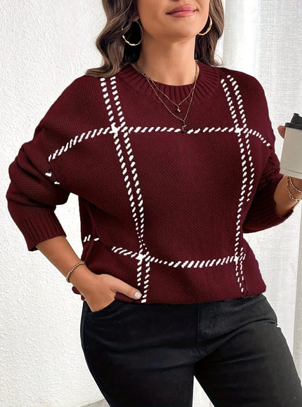 jkthpu-45 Plus Size, Plus Size Women's Geometric Grid Pattern