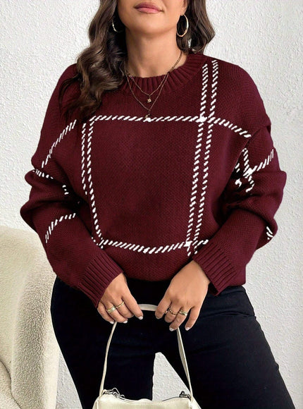 jkthpu-45 Plus Size, Plus Size Women's Geometric Grid Pattern
