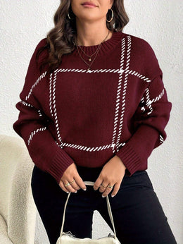 jkthpu-45 Plus Size, Plus Size Women's Geometric Grid Pattern