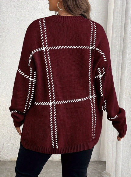 jkthpu-45 Plus Size, Plus Size Women's Geometric Grid Pattern
