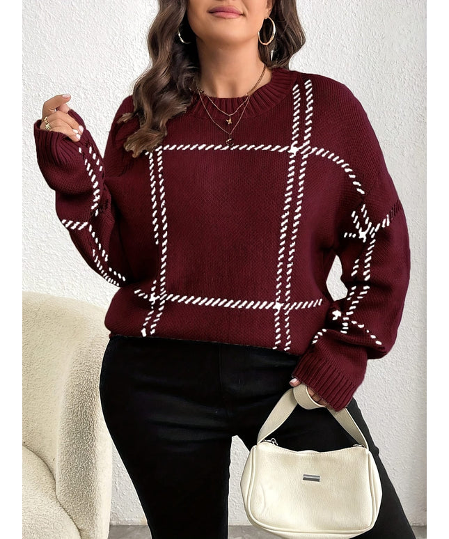 jkthpu-45 Plus Size, Plus Size Women's Geometric Grid Pattern