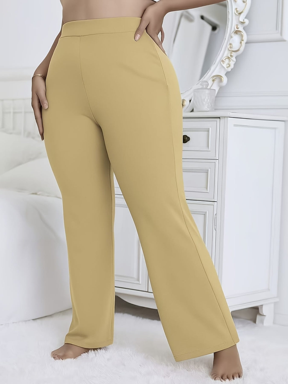 jkthpu-45 Plus Size, Plus Size Women's High-Waisted Straight Leg