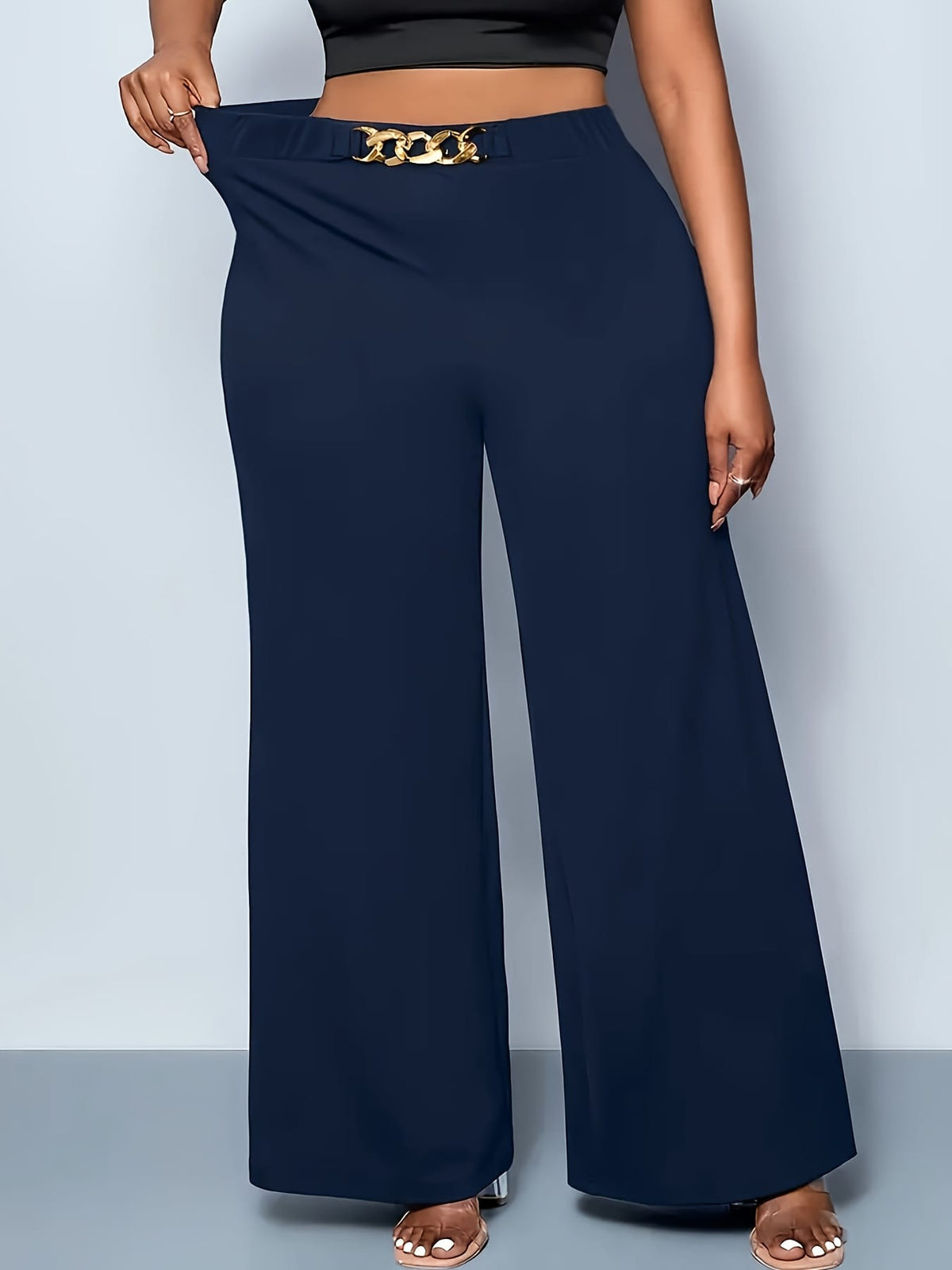 jkthpu-45 Plus Size, Plus Size Women's High-Waisted Wide-Leg Pants