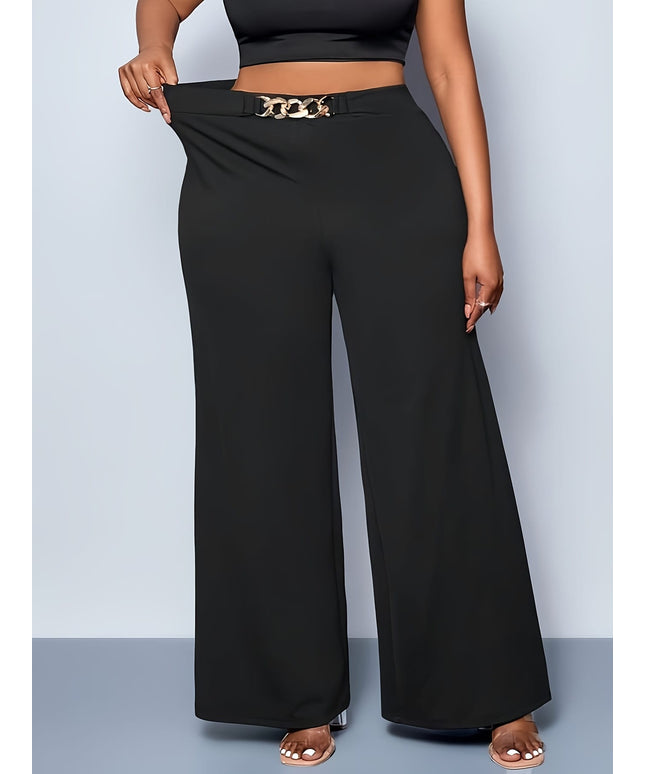 jkthpu-45 Plus Size, Plus Size Women's High-Waisted Wide-Leg Pants