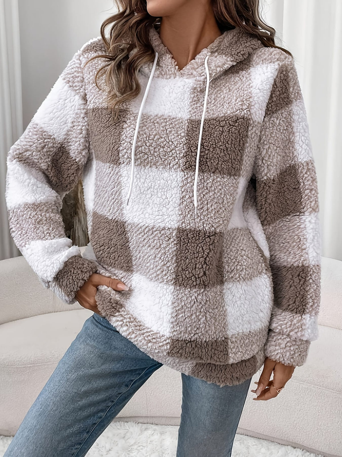 jkthpu-45 Plus Size - Plus Size Women'S Plaid Hoodie