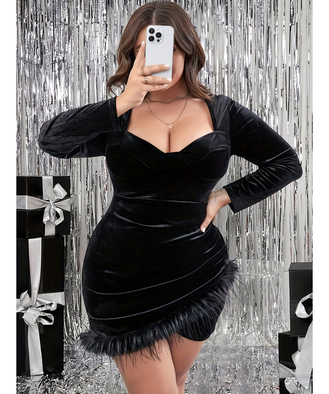 jkthpu-45 Plus Size - Plus Size, Women'S Plus Size Elegant Black Formal & Party Dress - Long Sleeve Bodycon Evening gown, Stretchy Fabric, All-Season Party, Wedding, Gala Attire - Elegant Evening Outfits for Women, Dresses for Wedding Guest Elegant, Wedding Guest A