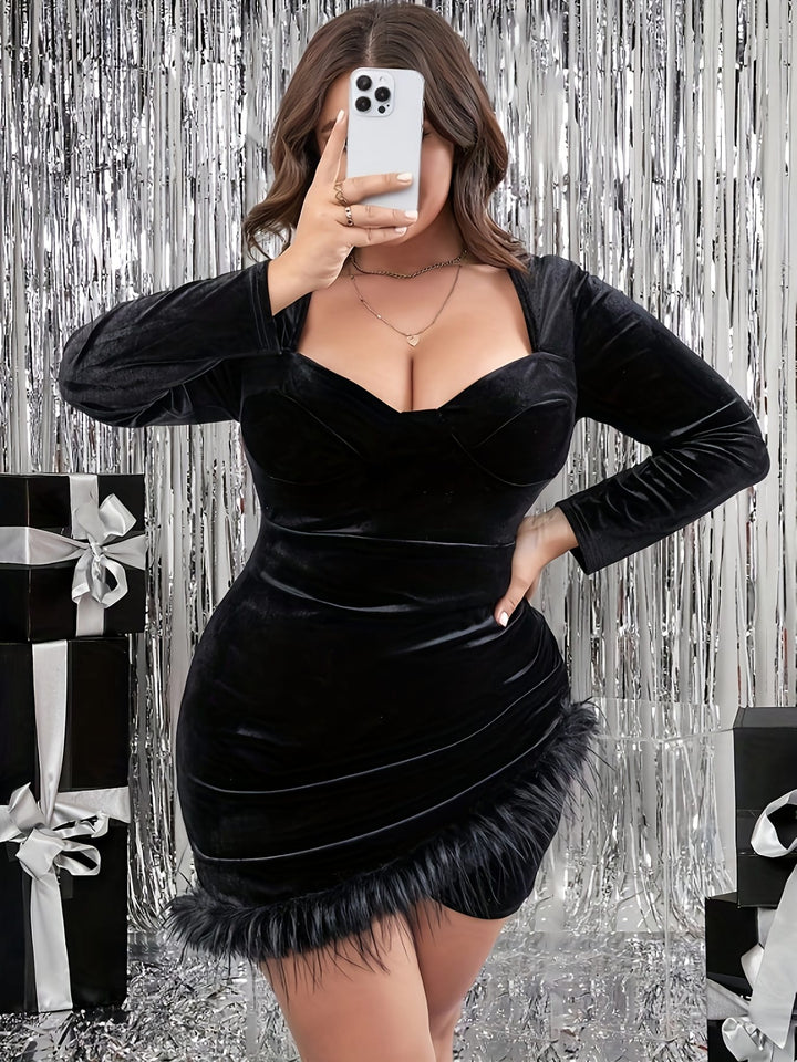 Plus Size - Plus Size, Women'S Plus Size Elegant Black Formal & Party Dress - Long Sleeve Bodycon Evening gown, Stretchy Fabric, All-Season Party, Wedding, Gala Attire - Elegant Evening Outfits for Women, Dresses for Wedding Guest Elegant, Wedding Guest A