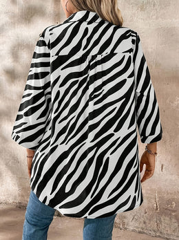 KissICON Plus Size - Plus Size, Women'S Plus Size Elegant Blouse - Long Sleeve Button-Front Shirt in Black & White Zebra Stripe, Loose Fit Non-See-Through Office & Everyday Blouse for Women, All-Season Professional Casual Outfits, Ver