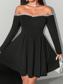 jkthpu-45 Plus Size - Plus Size, Women'S Plus Size Elegant One-Shoulder/Off-the-Shoulder party dress - Long Sleeve Formal event gown, Flattering Fit for Evening Outings, Dates, Galas - Fall/Winter Formal Attire, Formal Dresses, Date Night Outfit, Sophisticated Styl