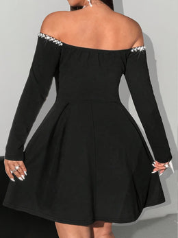 jkthpu-45 Plus Size - Plus Size, Women'S Plus Size Elegant One-Shoulder/Off-the-Shoulder party dress - Long Sleeve Formal event gown, Flattering Fit for Evening Outings, Dates, Galas - Fall/Winter Formal Attire, Formal Dresses, Date Night Outfit, Sophisticated Styl