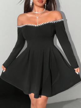 jkthpu-45 Plus Size - Plus Size, Women'S Plus Size Elegant One-Shoulder/Off-the-Shoulder party dress - Long Sleeve Formal event gown, Flattering Fit for Evening Outings, Dates, Galas - Fall/Winter Formal Attire, Formal Dresses, Date Night Outfit, Sophisticated Styl