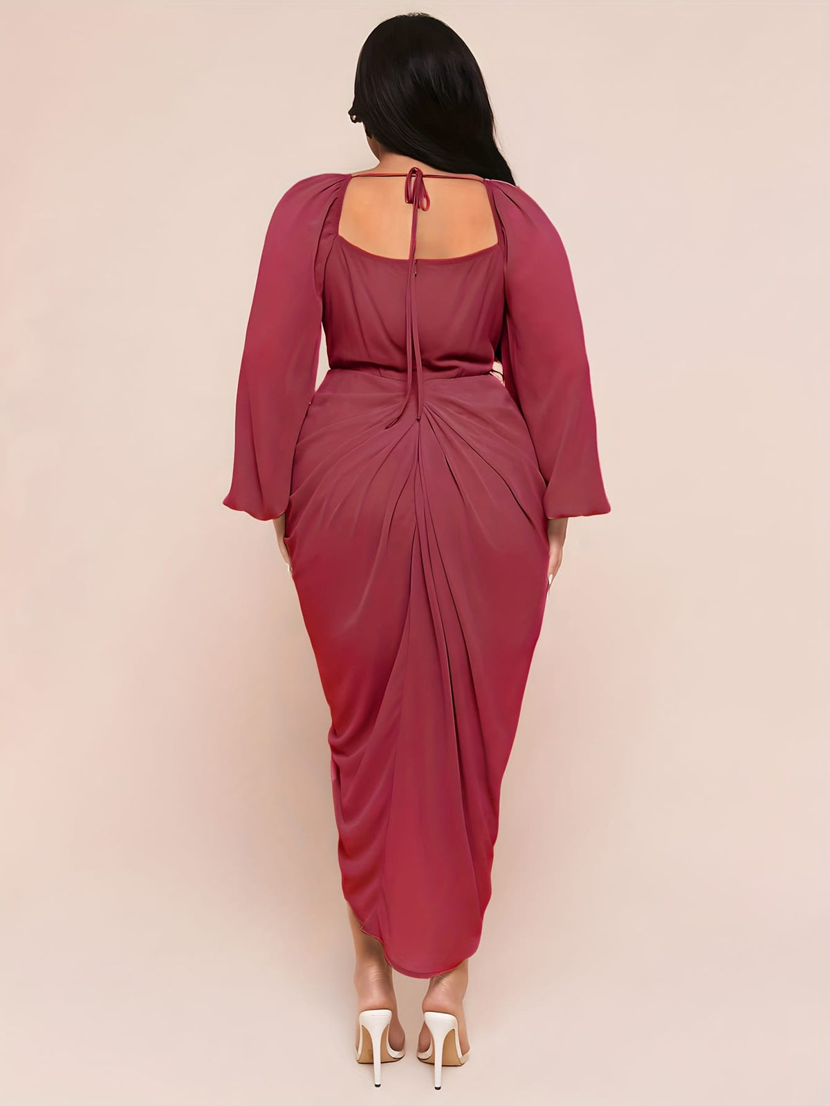 jkthpu-45 Plus Size - Plus Size, Women'S Plus Size Elegant Party & Formal Dress - Long Sleeve Batwing gown, Non-Stretchy Fabric, Flared Hem, Formal Events, Parties, Dates - Elegant Evening Outfits for Women, Date Night Attire, Sophisticated Design