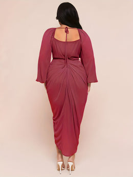 jkthpu-45 Plus Size - Plus Size, Women'S Plus Size Elegant Party & Formal Dress - Long Sleeve Batwing gown, Non-Stretchy Fabric, Flared Hem, Formal Events, Parties, Dates - Elegant Evening Outfits for Women, Date Night Attire, Sophisticated Design