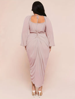 jkthpu-45 Plus Size - Plus Size, Women'S Plus Size Elegant Party & Formal Dress - Long Sleeve Batwing gown, Non-Stretchy Fabric, Flared Hem, Formal Events, Parties, Dates - Elegant Evening Outfits for Women, Date Night Attire, Sophisticated Design