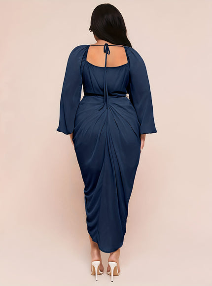 jkthpu-45 Plus Size - Plus Size, Women'S Plus Size Elegant Party & Formal Dress - Long Sleeve Batwing gown, Non-Stretchy Fabric, Flared Hem, Formal Events, Parties, Dates - Elegant Evening Outfits for Women, Date Night Attire, Sophisticated Design