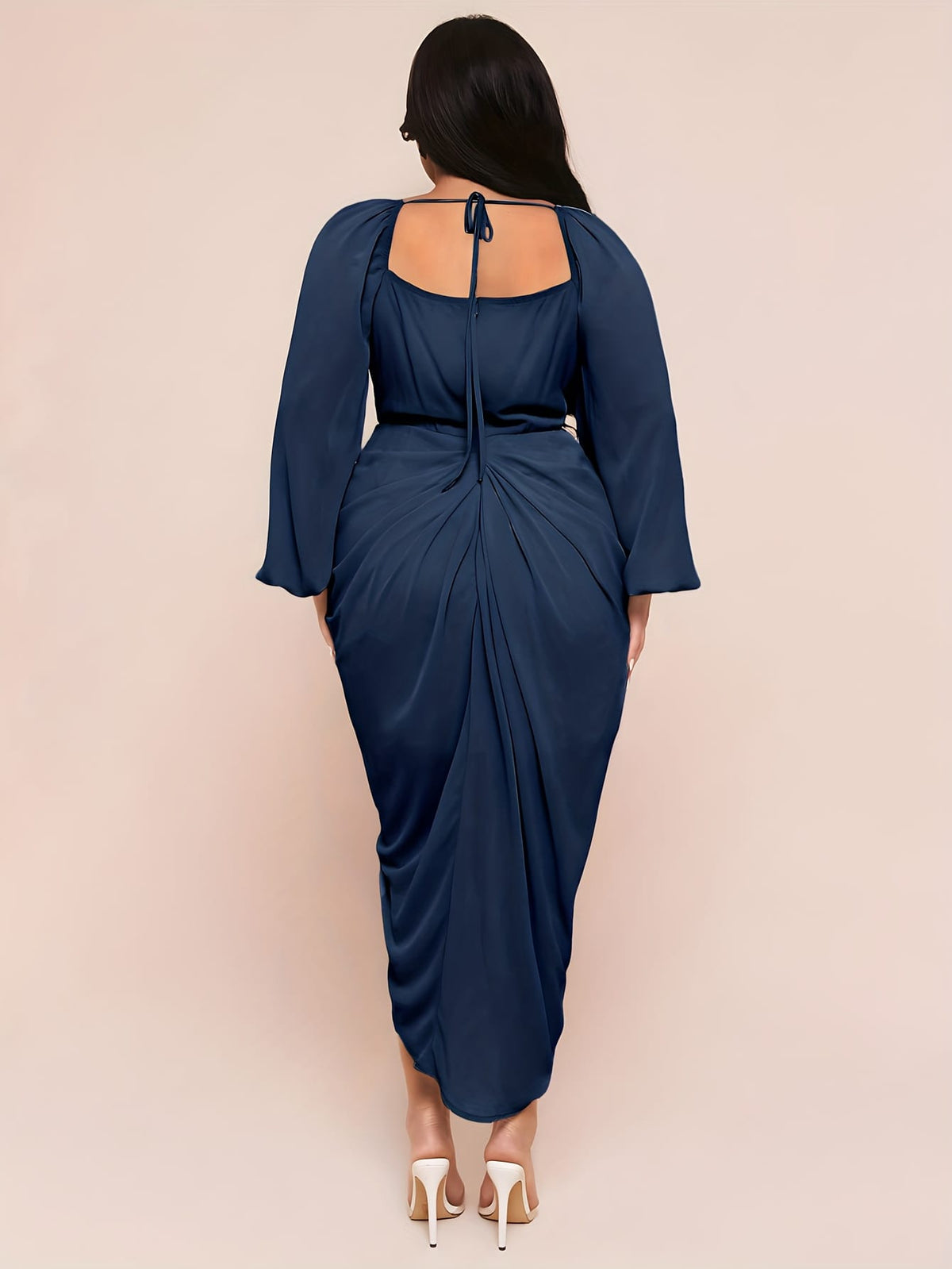 jkthpu-45 Plus Size - Plus Size, Women'S Plus Size Elegant Party & Formal Dress - Long Sleeve Batwing gown, Non-Stretchy Fabric, Flared Hem, Formal Events, Parties, Dates - Elegant Evening Outfits for Women, Date Night Attire, Sophisticated Design