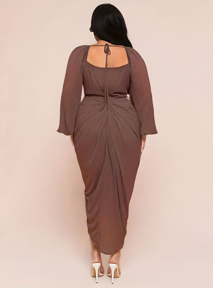 jkthpu-45 Plus Size - Plus Size, Women'S Plus Size Elegant Party & Formal Dress - Long Sleeve Batwing gown, Non-Stretchy Fabric, Flared Hem, Formal Events, Parties, Dates - Elegant Evening Outfits for Women, Date Night Attire, Sophisticated Design