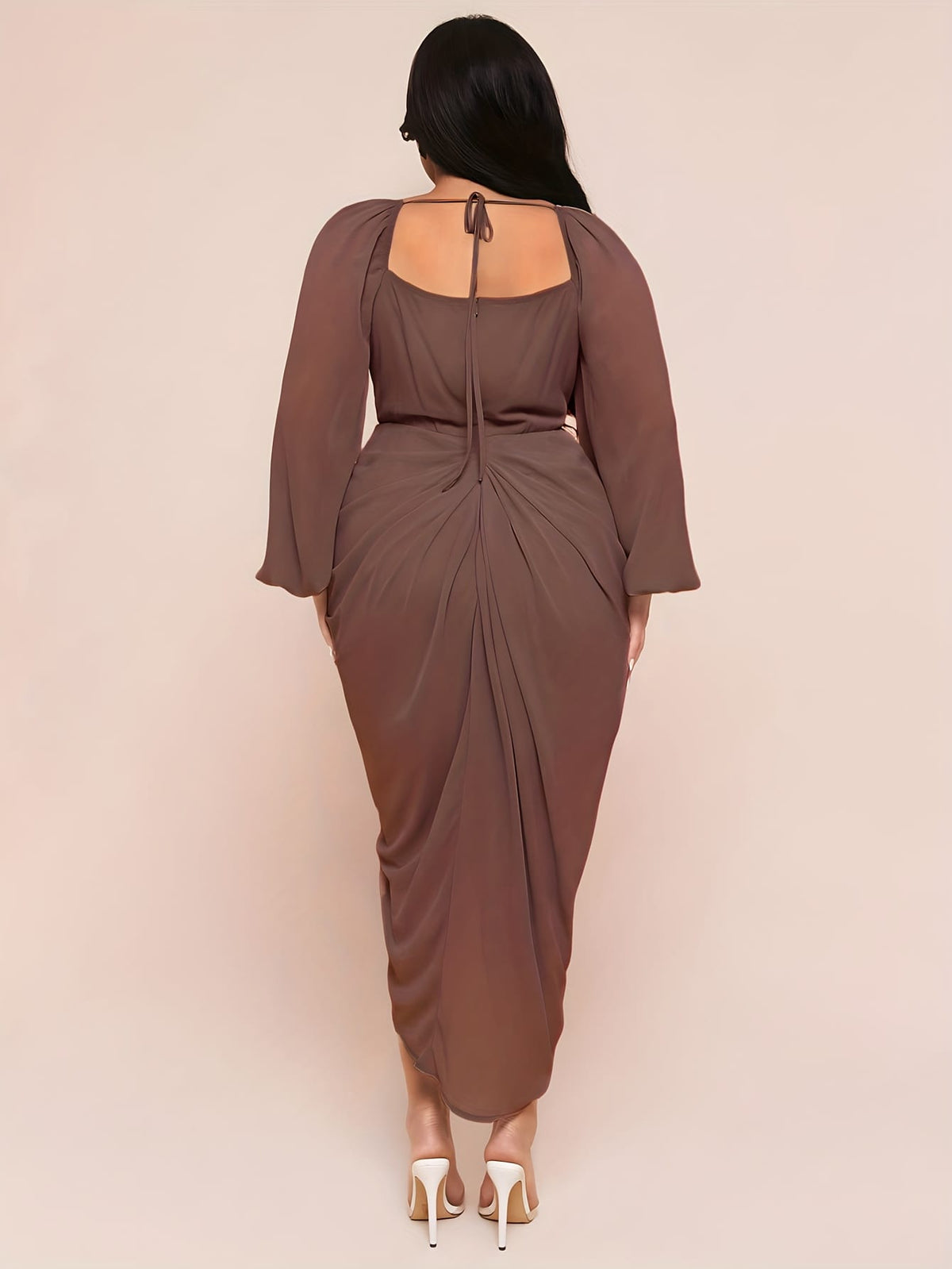 jkthpu-45 Plus Size - Plus Size, Women'S Plus Size Elegant Party & Formal Dress - Long Sleeve Batwing gown, Non-Stretchy Fabric, Flared Hem, Formal Events, Parties, Dates - Elegant Evening Outfits for Women, Date Night Attire, Sophisticated Design