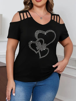 jkthpu-45 Plus Size, Plus Size Women's Rhinestone-Embellished Heart Design