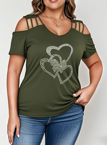 jkthpu-45 Plus Size, Plus Size Women's Rhinestone-Embellished Heart Design