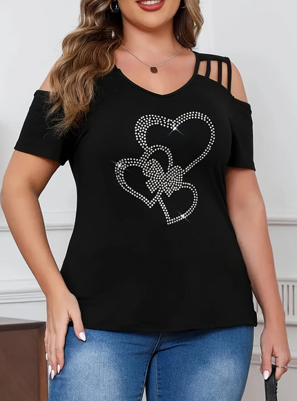 jkthpu-45 Plus Size, Plus Size Women's Rhinestone-Embellished Heart Design