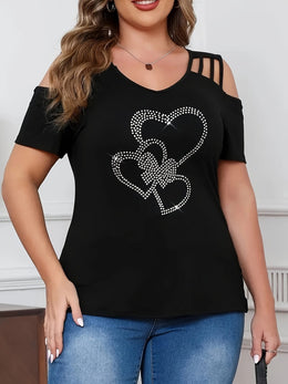 jkthpu-45 Plus Size, Plus Size Women's Rhinestone-Embellished Heart Design