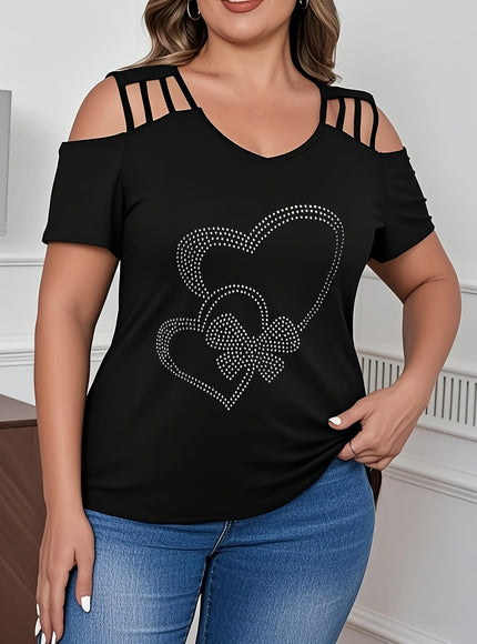 jkthpu-45 Plus Size, Plus Size Women's Rhinestone-Embellished Heart Design