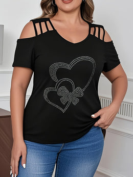jkthpu-45 Plus Size, Plus Size Women's Rhinestone-Embellished Heart Design