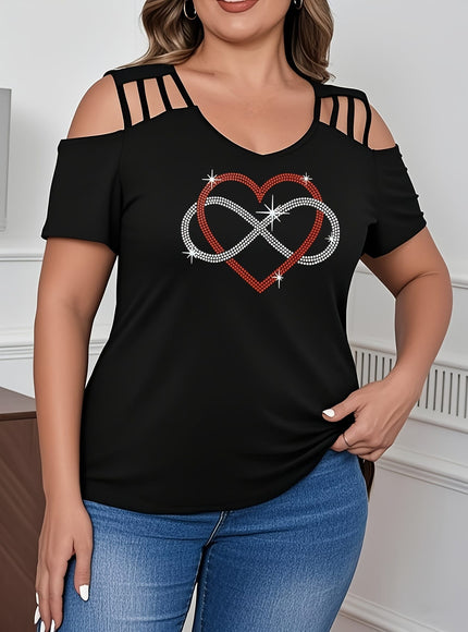 jkthpu-45 Plus Size, Plus Size Women's Rhinestone-Embellished Heart Design