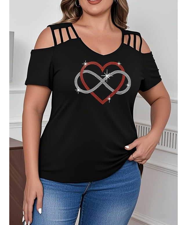 jkthpu-45 Plus Size, Plus Size Women's Rhinestone-Embellished Heart Design