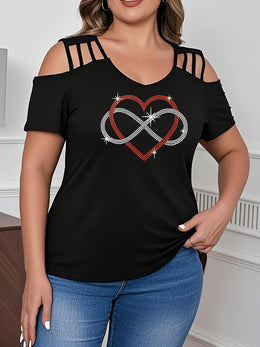 jkthpu-45 Plus Size, Plus Size Women's Rhinestone-Embellished Heart Design