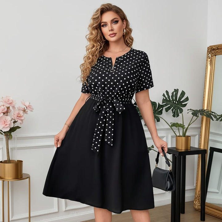 Plus Size Polka Dot ALine Dress Chic  Washable