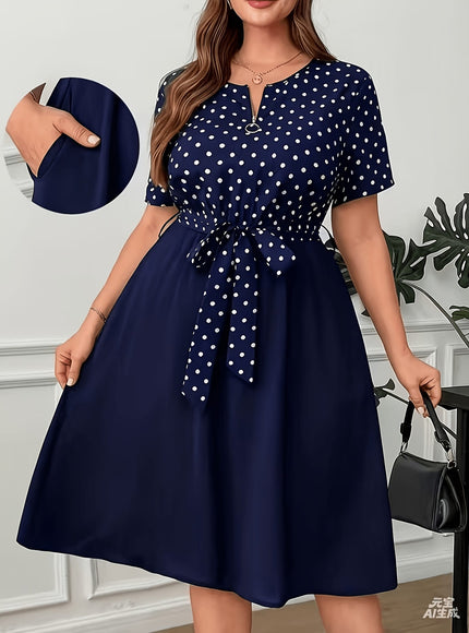 jkthpu-45 Plus Size Polka Dot ALine Dress Chic  Washable