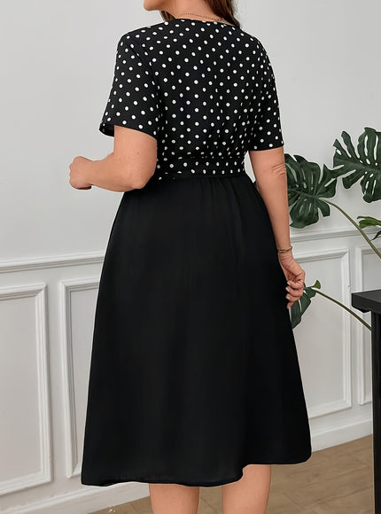 jkthpu-45 Plus Size Polka Dot ALine Dress Chic  Washable