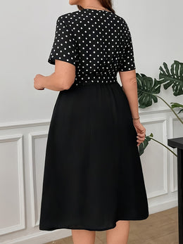 jkthpu-45 Plus Size Polka Dot ALine Dress Chic  Washable