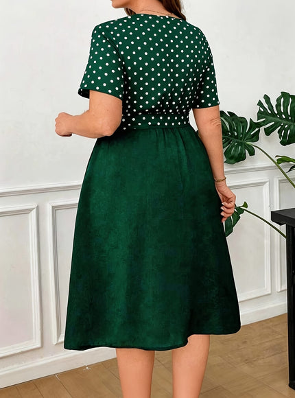 jkthpu-45 Plus Size Polka Dot ALine Dress Chic  Washable